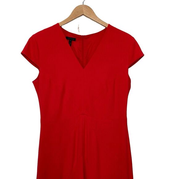 Escada Womens V Neck Short Sleeves Crepe Midi Fit & Flare Dress Red Size EU 36 - Picture 3 of 9